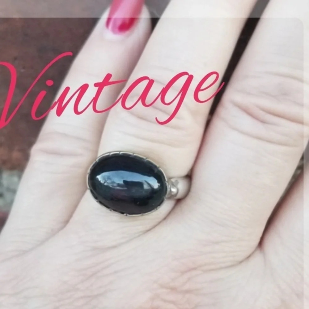 Vintage sterling onyx ring‎ 7.5
